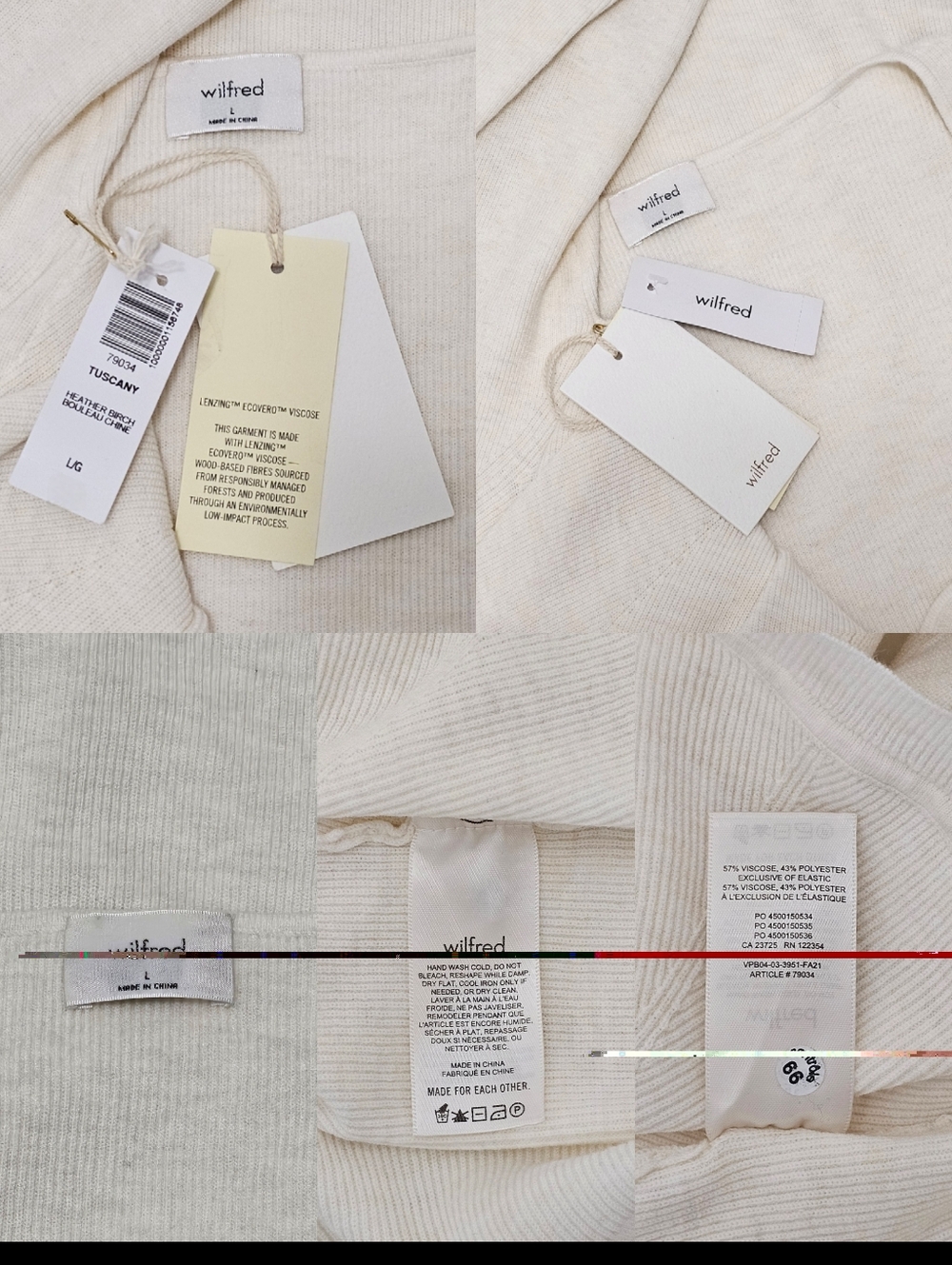 Aritzia Wilfred Heather Birch Tuscany Long Sleeve Knit Top - Picture 12 of 16